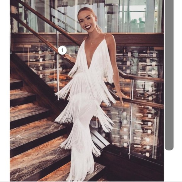 Meshki Malia Fringe Jumpsuit White XS - Picture 5 of 6